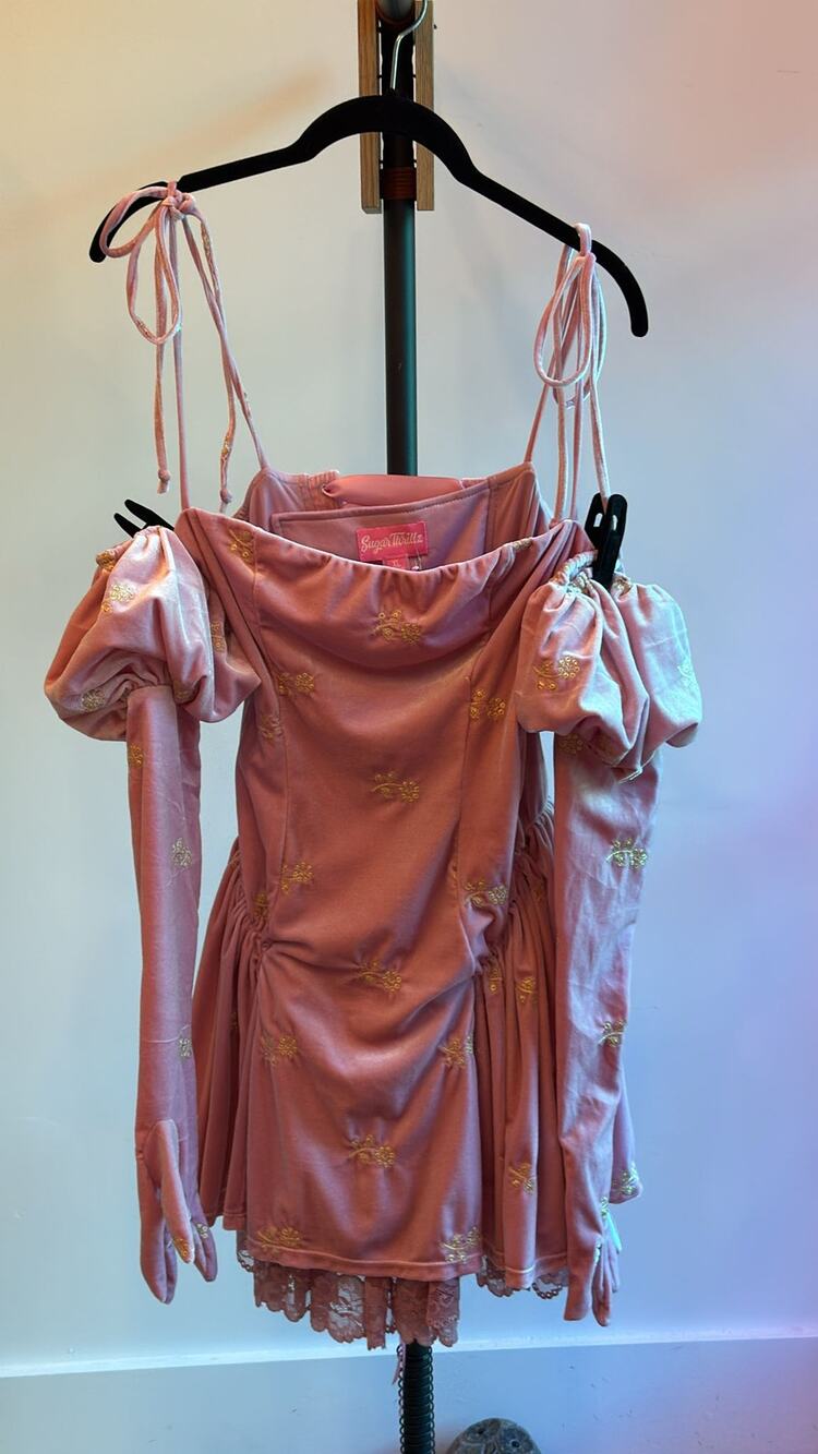 SOLD OUT Dolls Kill Sugar Thrillz Gilded Romance Velvet Dress Gloves XL NWT
